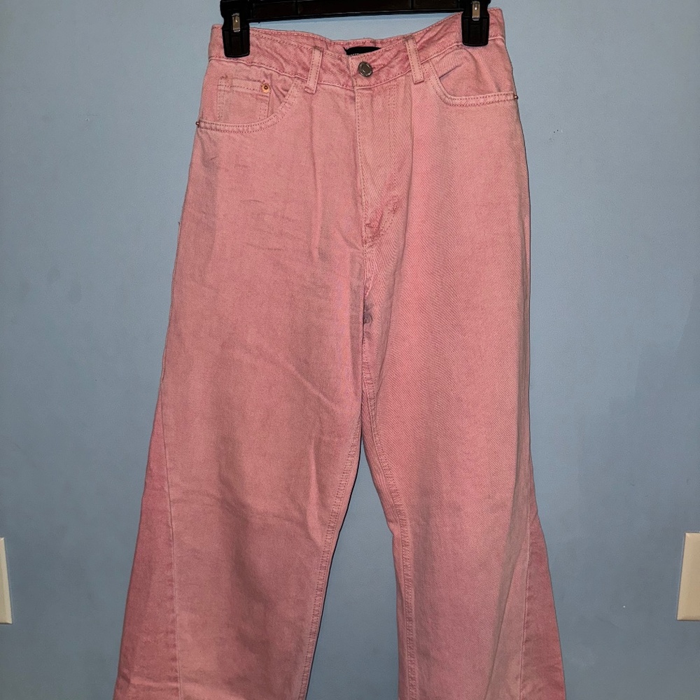 Pretty little thing Pink Denim Jeans Size 2 Wide leg High waist
